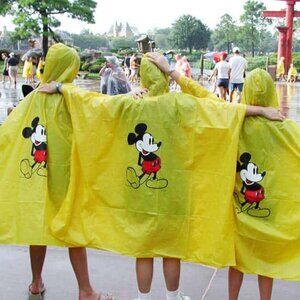 DISNEY / DISNEYLAND ~ Lot of 3 ~ CLASSIC Mickey Mouse Yellow Rain Ponchos ~ADULT
